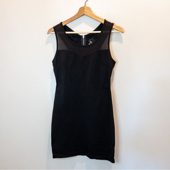 Guess Womens Black Bodycon Mini Dress with Mesh Chest Panel Size Medium LBD - Picture 2 of 10